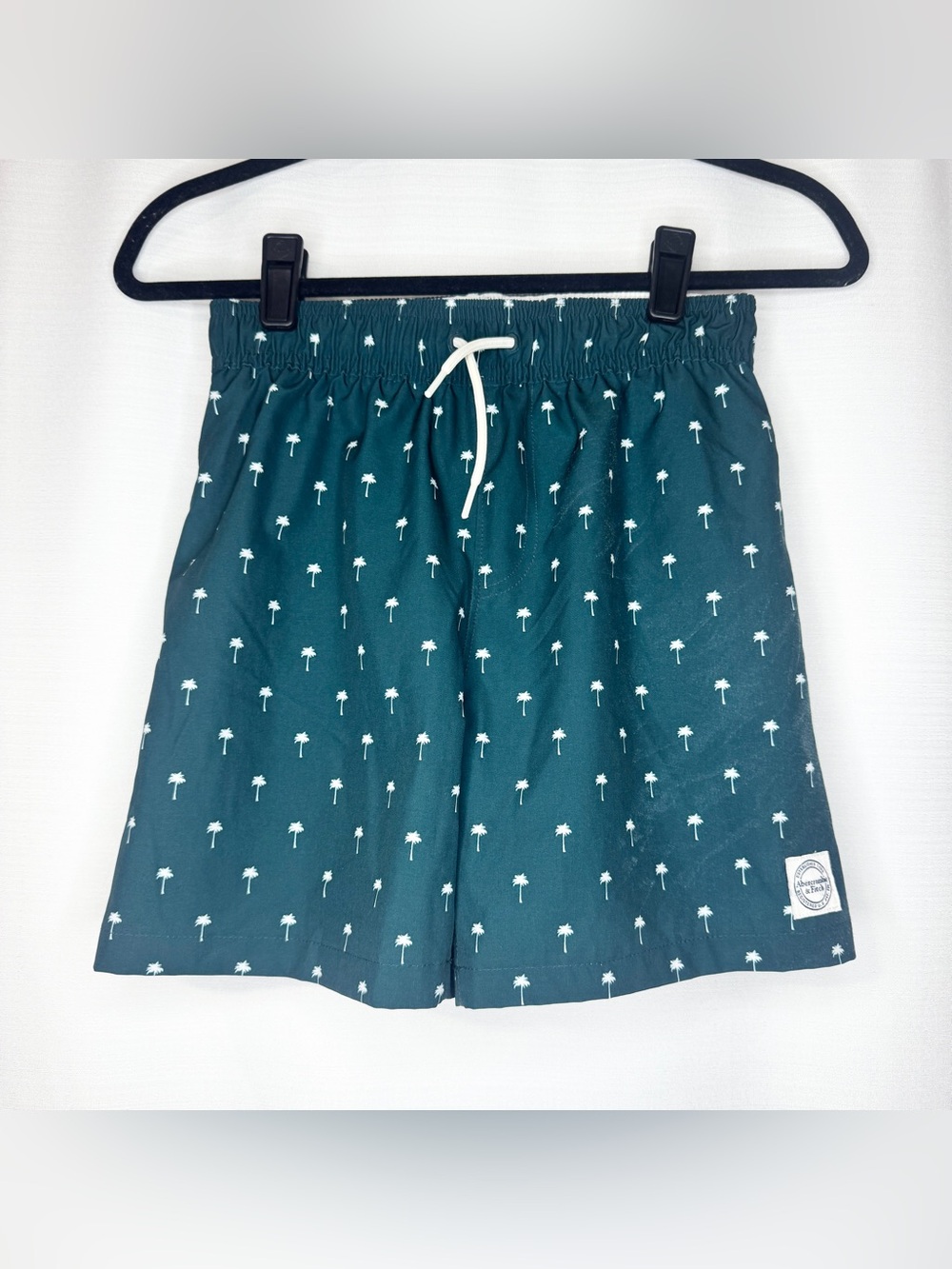 Abercrombie & Fitch Teal Swim Trunks with White Palm Print